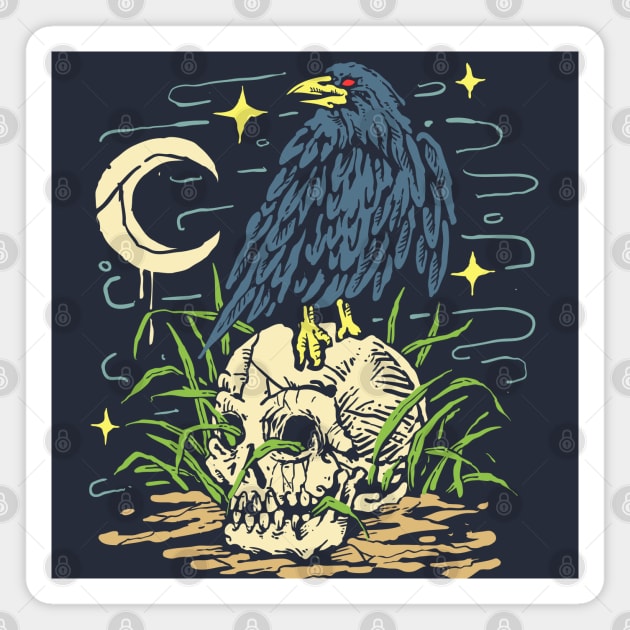 Crow Top Skull Magnet by machmigo